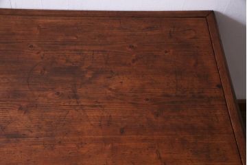 アンティーク家具　フランスアンティーク　パイン材　使い込まれた風格の漂うキャスター付きテーブル(デスク、在宅ワーク、在宅用カフェテーブル)