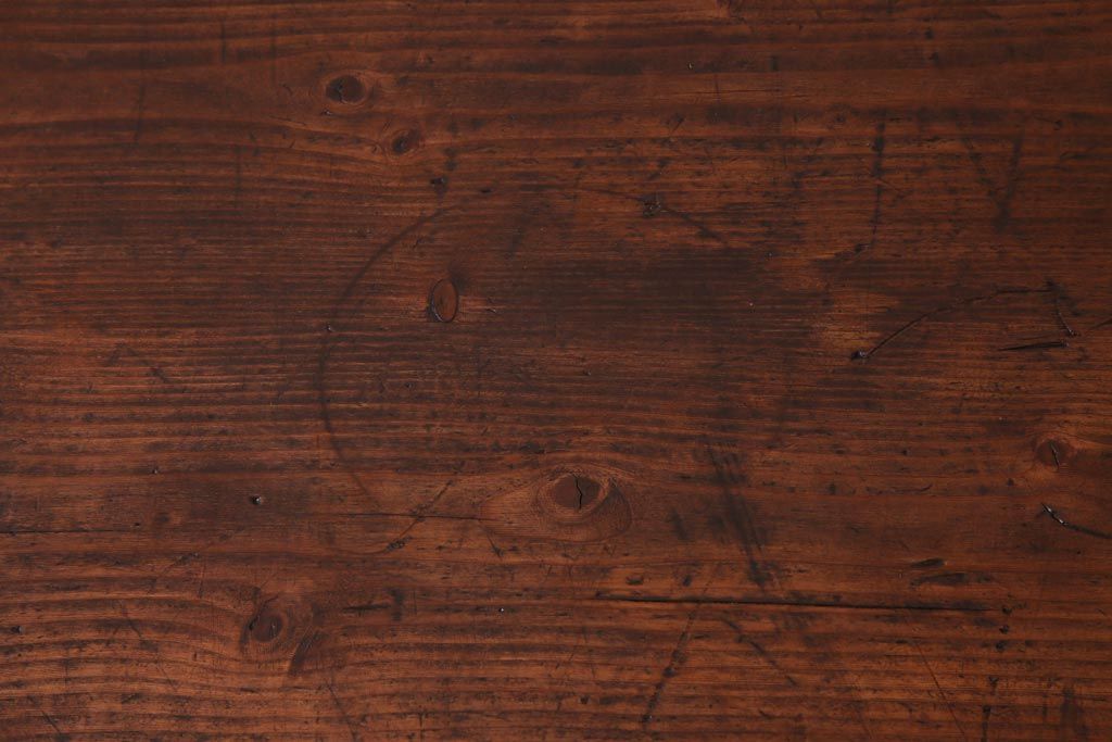 アンティーク家具　フランスアンティーク　パイン材　使い込まれた風格の漂うキャスター付きテーブル(デスク、在宅ワーク、在宅用カフェテーブル)