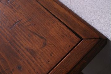 アンティーク家具　フランスアンティーク　パイン材　使い込まれた風格の漂うキャスター付きテーブル(デスク、在宅ワーク、在宅用カフェテーブル)