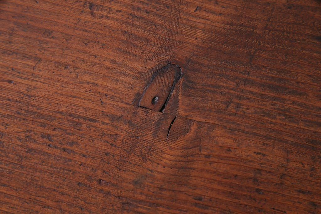 アンティーク家具　フランスアンティーク　パイン材　使い込まれた風格の漂うキャスター付きテーブル(デスク、在宅ワーク、在宅用カフェテーブル)