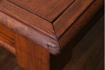 アンティーク家具　フランスアンティーク　パイン材　使い込まれた風格の漂うキャスター付きテーブル(デスク、在宅ワーク、在宅用カフェテーブル)