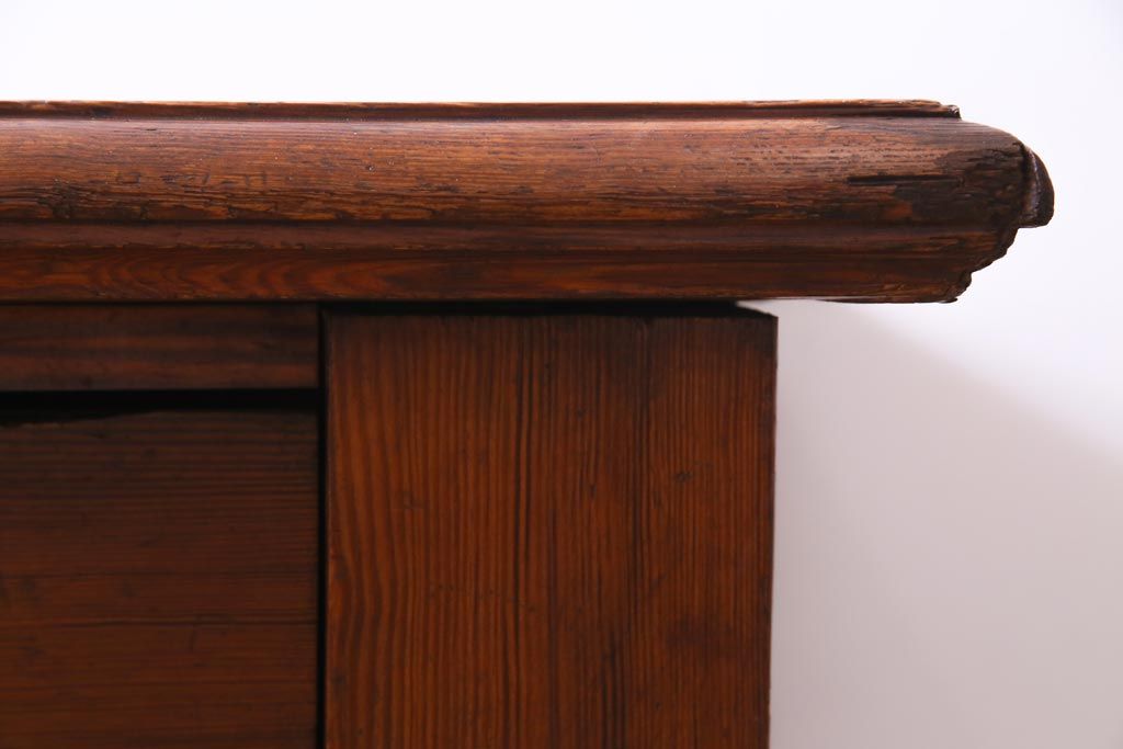 アンティーク家具　フランスアンティーク　パイン材　使い込まれた風格の漂うキャスター付きテーブル(デスク、在宅ワーク、在宅用カフェテーブル)