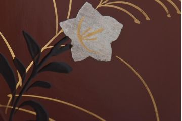 昭和初期　桔梗図　しっとりとした光沢が魅力的な木製皿5枚セット(漆器、和食器)(1)