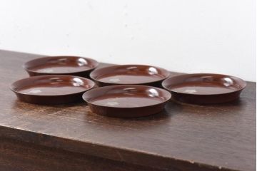 昭和初期　桔梗図　しっとりとした光沢が魅力的な木製皿5枚セット(漆器、和食器)(2)