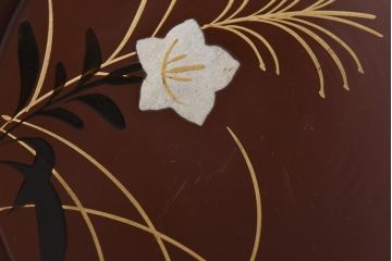 昭和初期　桔梗図　しっとりとした光沢が魅力的な木製皿5枚セット(漆器、和食器)(2)