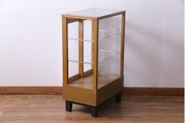 レトロ家具　昭和レトロ　脚付き　シンプルで素朴な小振りサイズの縦型ガラスケース(ショーケース)