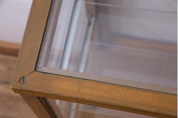 レトロ家具　昭和レトロ　脚付き　シンプルで素朴な小振りサイズの縦型ガラスケース(ショーケース)
