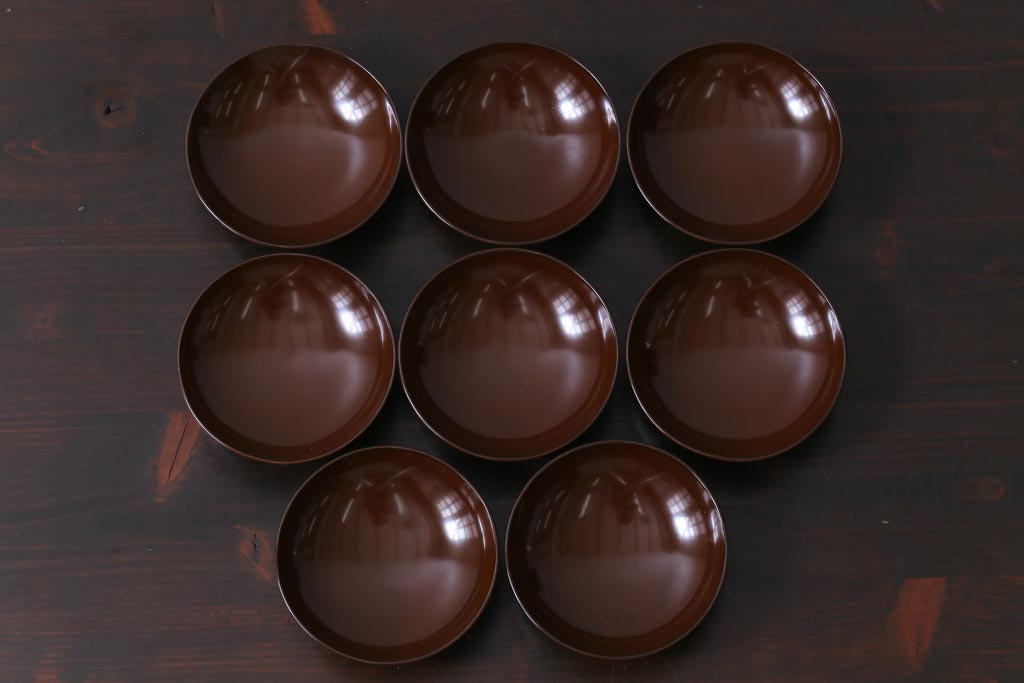 和製アンティーク　蜻蛉・草花の図　金彩が映える蒔絵木製椀8客セット(蓋付き椀)