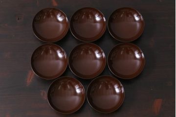 和製アンティーク　蜻蛉・草花の図　金彩が映える蒔絵木製椀8客セット(蓋付き椀)