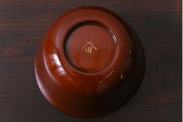 和製アンティーク　梅と松ぼっくりの図　羽反型　蒔絵木製椀8客セット(蓋付き椀)