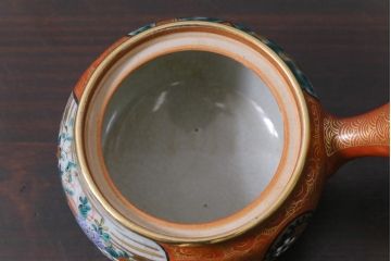 和製アンティーク　九谷焼　九谷庄三　色絵　牡丹と僧侶　茶器セット(急須、湯冷まし、湯呑み)