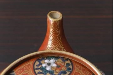 和製アンティーク　九谷焼　九谷庄三　色絵　牡丹と僧侶　茶器セット(急須、湯冷まし、湯呑み)