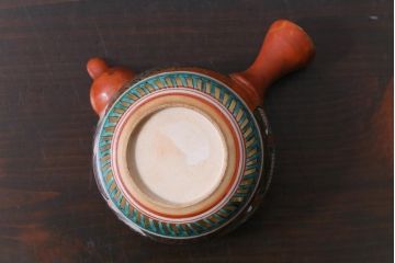 和製アンティーク　九谷焼　九谷庄三　色絵　牡丹と僧侶　茶器セット(急須、湯冷まし、湯呑み)