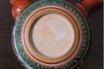 和製アンティーク　九谷焼　九谷庄三　色絵　牡丹と僧侶　茶器セット(急須、湯冷まし、湯呑み)