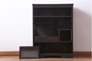 アンティーク家具　和製アンティーク　縞黒檀・ケヤキ材　細部までこだわったつくりの茶棚(飾り棚)