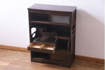 アンティーク家具　和製アンティーク　縞黒檀・ケヤキ材　細部までこだわったつくりの茶棚(飾り棚)
