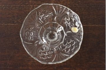アンティーク雑貨　チェコスロバキア製　ボヘミアクリスタル　ぽってりとした厚みがあるガラスコンポート(プレスガラス)