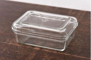 アンティーク雑貨　イギリスアンティーク　JAJ　パイレックス　ガラス製バターケース(小物入れ)