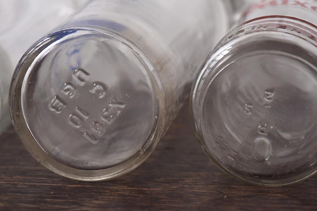 アンティーク雑貨 イギリスアンティーク Ovaltine(オバルチン) Horlicks(ホーリックス) レトロな雰囲気が可愛らしいミキサーボトル3個セット(ガラスボトル、瓶、一輪挿し)