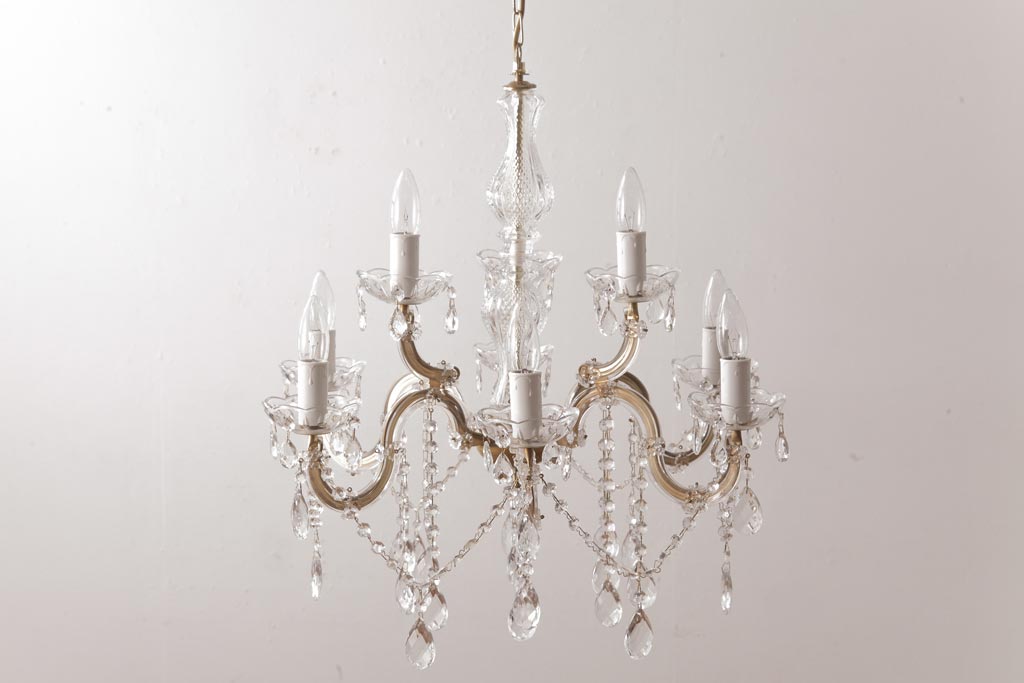 美品　ガラス　イタリア　シャンデリア　アンティークランプ アンティーク ウランガラス 3灯シャンデリア｜アンティーク照明