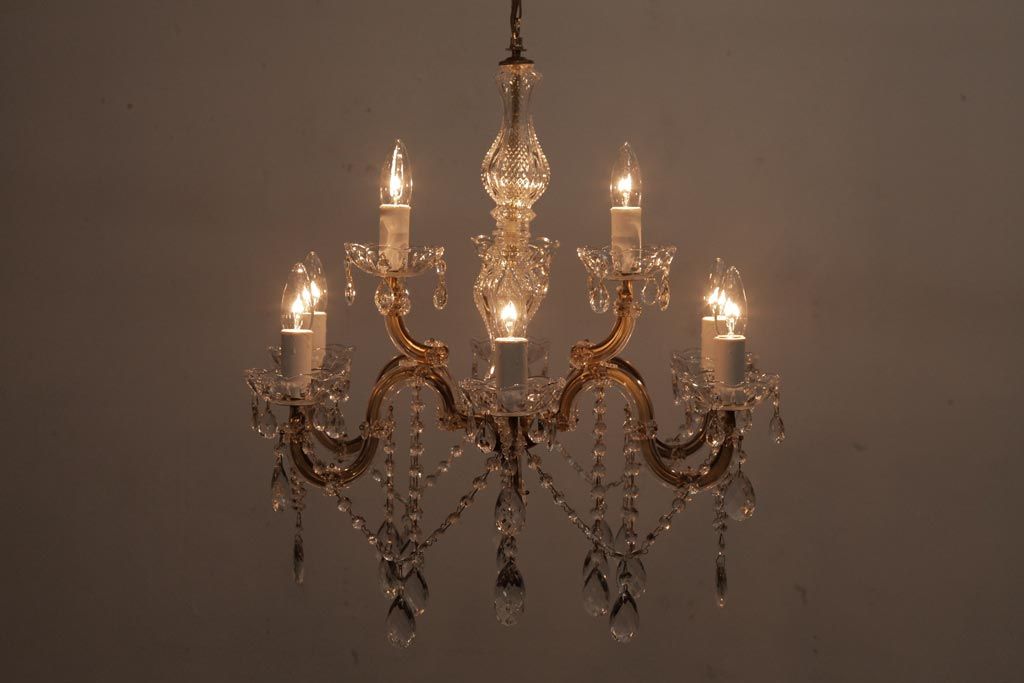 美品　ガラス　イタリア　シャンデリア　アンティークランプ アンティーク ウランガラス 3灯シャンデリア｜アンティーク照明