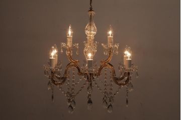 イタリア　高級品!　ベネチアンガラス　存在感抜群のガラスドロップシャンデリア(9灯、天井照明、ヴェネツィアン・グラス)