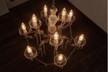 イタリア　高級品!　ベネチアンガラス　存在感抜群のガラスドロップシャンデリア(9灯、天井照明、ヴェネツィアン・グラス)