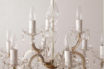 イタリア　高級品!　ベネチアンガラス　存在感抜群のガラスドロップシャンデリア(9灯、天井照明、ヴェネツィアン・グラス)