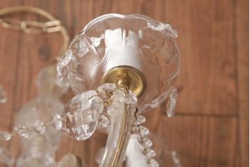 イタリア　高級品!　ベネチアンガラス　存在感抜群のガラスドロップシャンデリア(9灯、天井照明、ヴェネツィアン・グラス)