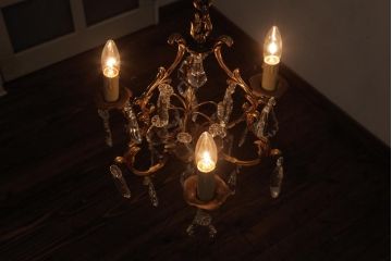 フランスビンテージ　可憐でおしゃれな雰囲気あふれるケージ型シャンデリア(3灯、天井照明、吊り下げ照明)