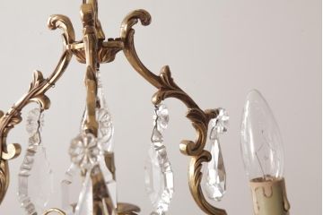 フランスビンテージ　可憐でおしゃれな雰囲気あふれるケージ型シャンデリア(3灯、天井照明、吊り下げ照明)