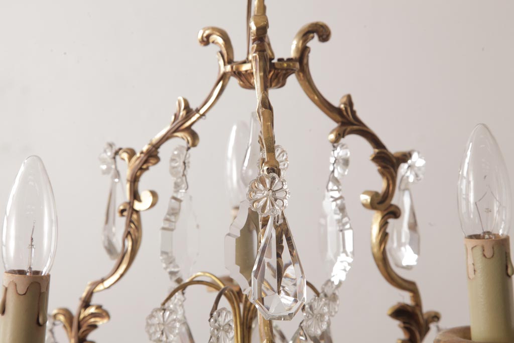 フランスビンテージ　可憐でおしゃれな雰囲気あふれるケージ型シャンデリア(3灯、天井照明、吊り下げ照明)