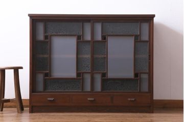 ラフジュ工房オリジナル　大正期　古建具リメイク　当時もの色ガラスがアクセントの戸棚(収納棚、サイドボード)