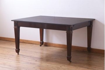 アンティーク家具　フランスアンティーク　マホガニー無垢材　直線的な装飾のエクステンションテーブル(ダイニングテーブル)