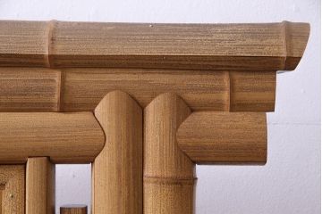 中古　竹細工　鶴・松彫刻　網代編み　立体的な意匠が存在感を放つ衝立(間仕切り、パーテーション)(定価約50万円)(R-035027 )