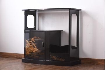 中古　極上品!　輪島漆器　輪島塗　大雅堂　大角裕二　山水蒔絵・螺鈿　飾り棚(定価約237万円)