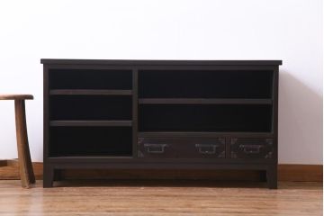 ラフジュ工房オリジナル　引き出しリメイク　黒漆塗り　格好の良い渋い趣のローボード(収納棚)
