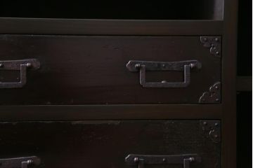 ラフジュ工房オリジナル　引き出しリメイク　黒漆と角手が渋さを演出するリビングボード(収納棚)