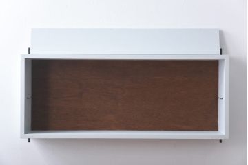 ラフジュ工房オリジナル　すりガラス入り　フレンチグレーとネイビーペイントのウォールシェルフ(壁掛け収納棚、戸棚、ウォールキャビネット)