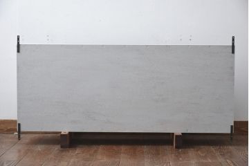 ラフジュ工房オリジナル　すりガラス入り　フレンチグレーとネイビーペイントのウォールシェルフ(壁掛け収納棚、戸棚、ウォールキャビネット)