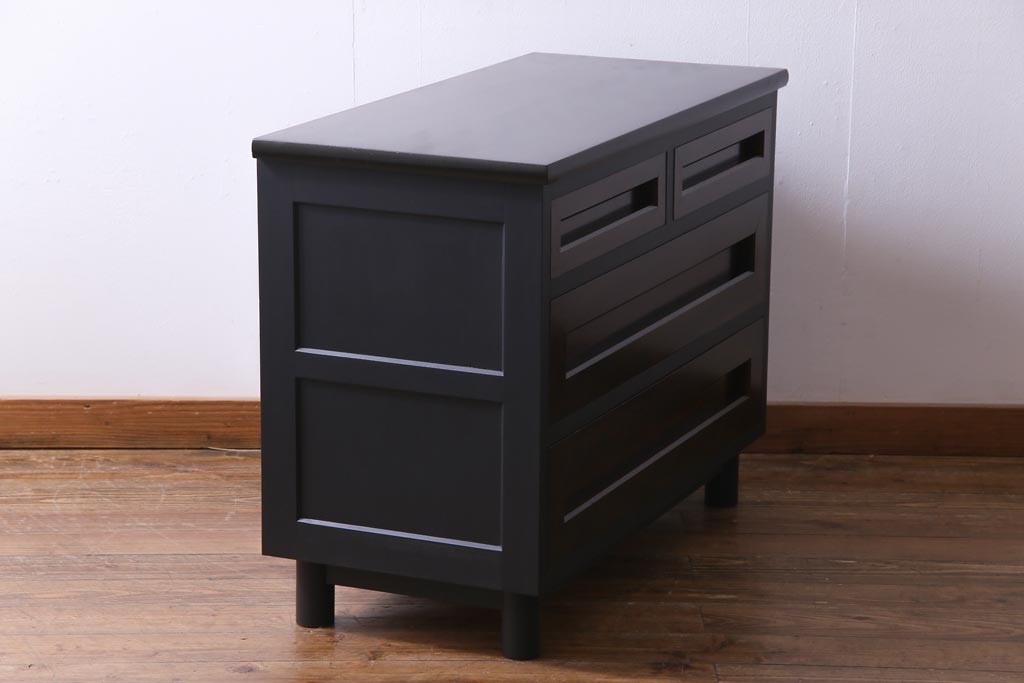 リメイク家具　ビンテージ　松本民芸　ペイント　モダンな雰囲気醸し出す男前なチェスト(ローチェスト、リビングボード、引き出し)