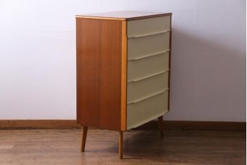 北欧ビンテージ　ペイント家具　チーク材　レトロな雰囲気が可愛らしいチェスト(引き出し)