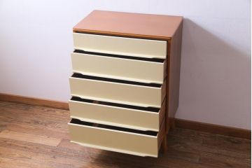 北欧ビンテージ　ペイント家具　チーク材　レトロな雰囲気が可愛らしいチェスト(引き出し)