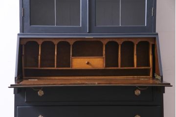 アンティーク家具　アンティーク　ステンドグラスと猫脚が素敵なペイントライティングビューロー(ビューローブックケース、ワークデスク、在宅ワーク、在宅用)