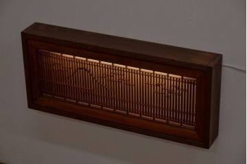 ラフジュ工房オリジナル　古建具リメイク　片面ガラス　富士が素敵な組子欄間の壁付け照明(ウォールランプ)