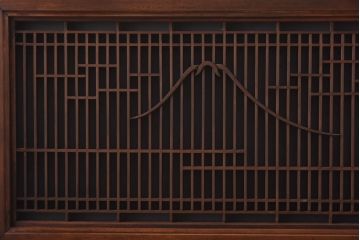 ラフジュ工房オリジナル　古建具リメイク　片面ガラス　富士が素敵な組子欄間の壁付け照明(ウォールランプ)