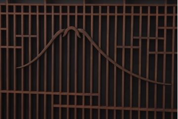 ラフジュ工房オリジナル　古建具リメイク　片面ガラス　富士が素敵な組子欄間の壁付け照明(ウォールランプ)