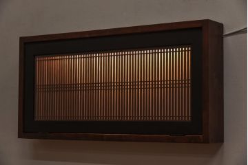 ラフジュ工房オリジナル　古建具リメイク　両面ガラス　シンプルな格子がモダンな組子欄間の壁付け照明(ウォールランプ)