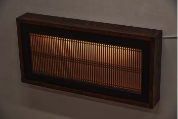 ラフジュ工房オリジナル　古建具リメイク　両面ガラス　シンプルな格子がモダンな組子欄間の壁付け照明(ウォールランプ)