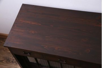 ラフジュ工房オリジナル　当店オリジナルガラス入り　味わい深い建具の脚付きテレビボード(リビングボード、サイドボード、戸棚)